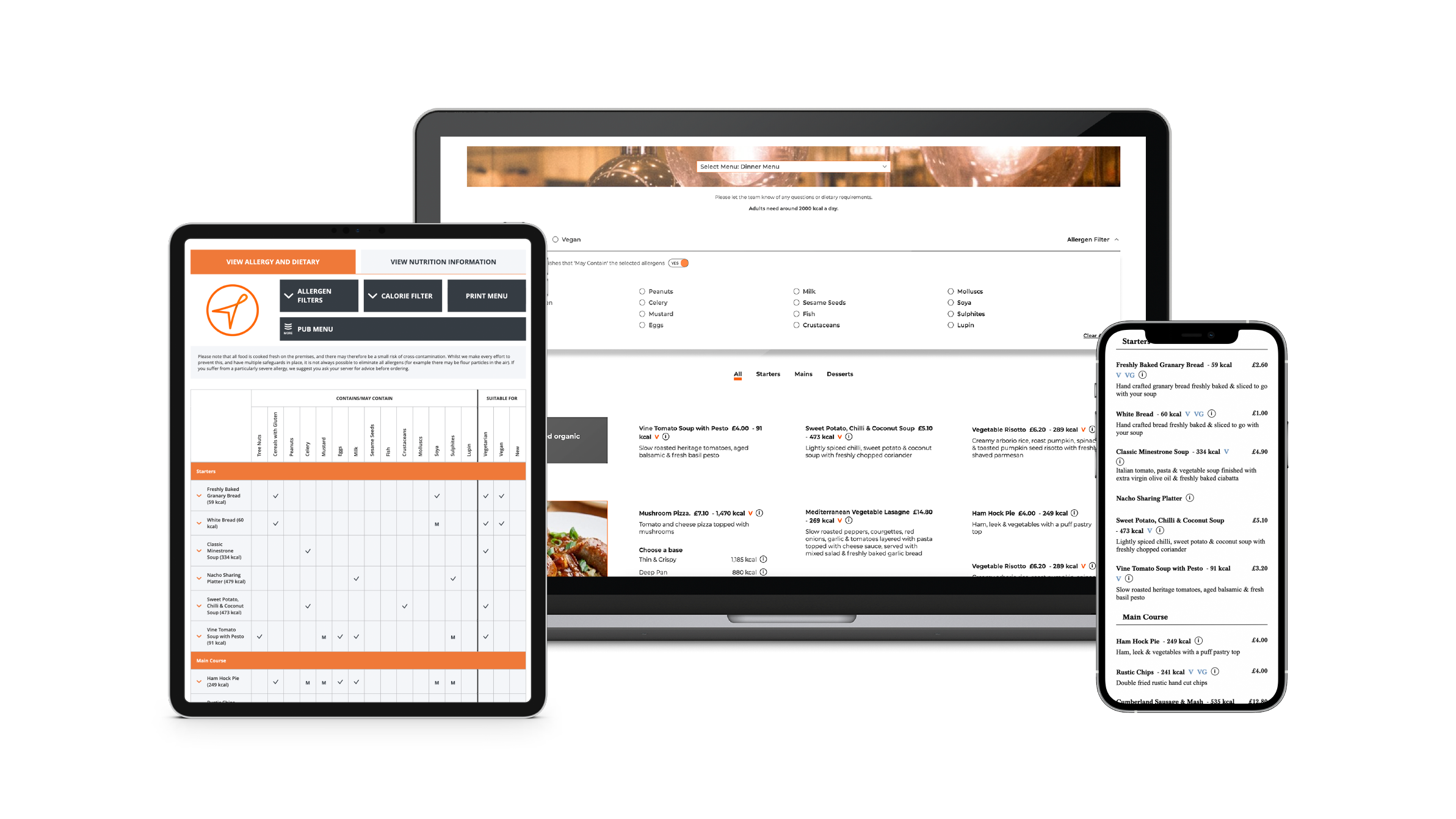 Menus displayed on multiple devices